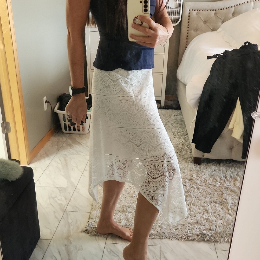 Maurices White High Low Lace Skirt